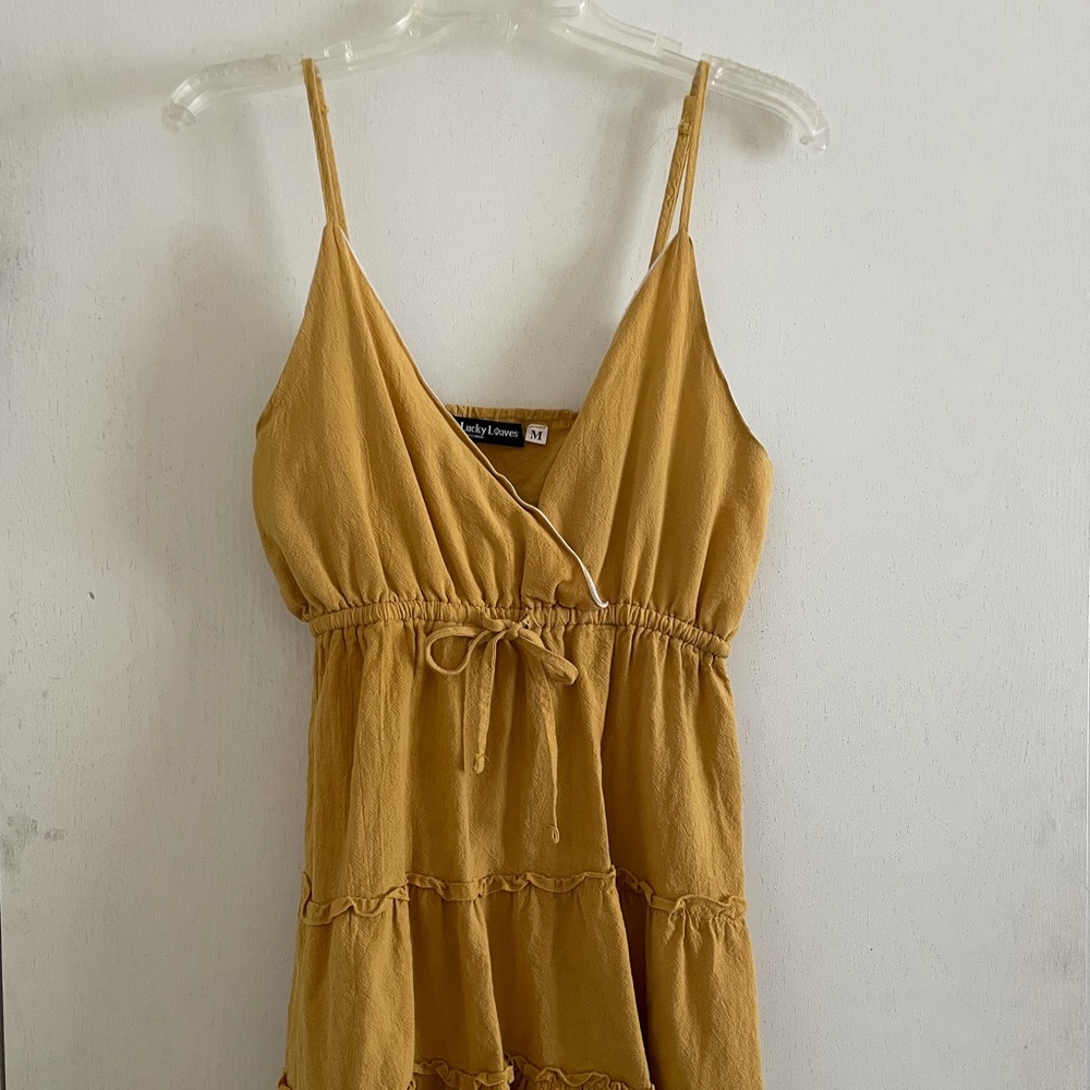 Mustard yellow deep v dress